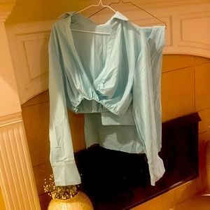 Mint green pant set pretty new without tags top short with twist in front szL